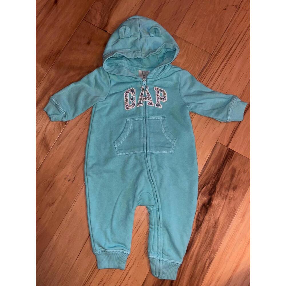 GAP BABY GIRLS AQUA HOODED SWEATSUIT ONE PIECE 3-6M EXCELLENT COND LD6